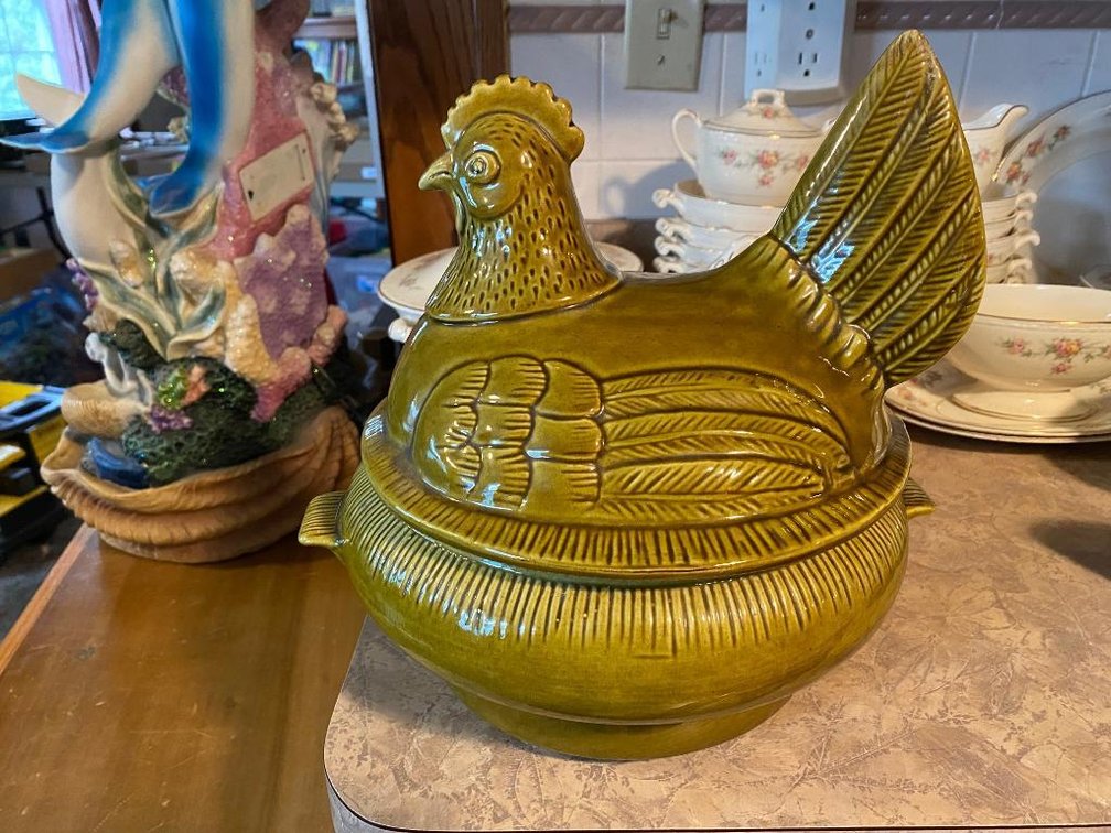 Mid Century California Pottery chicken covered soup tureen
