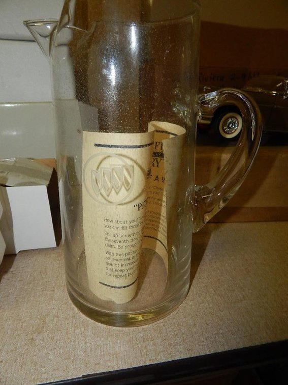 Signature handblown glass Buick pitcher w/ applied glass handle