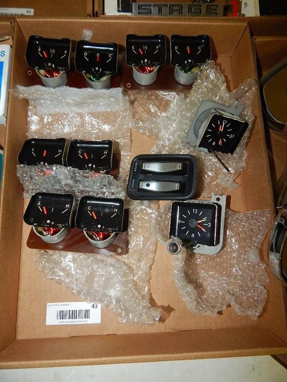 Flat of Buick new old stack gauges & clocks