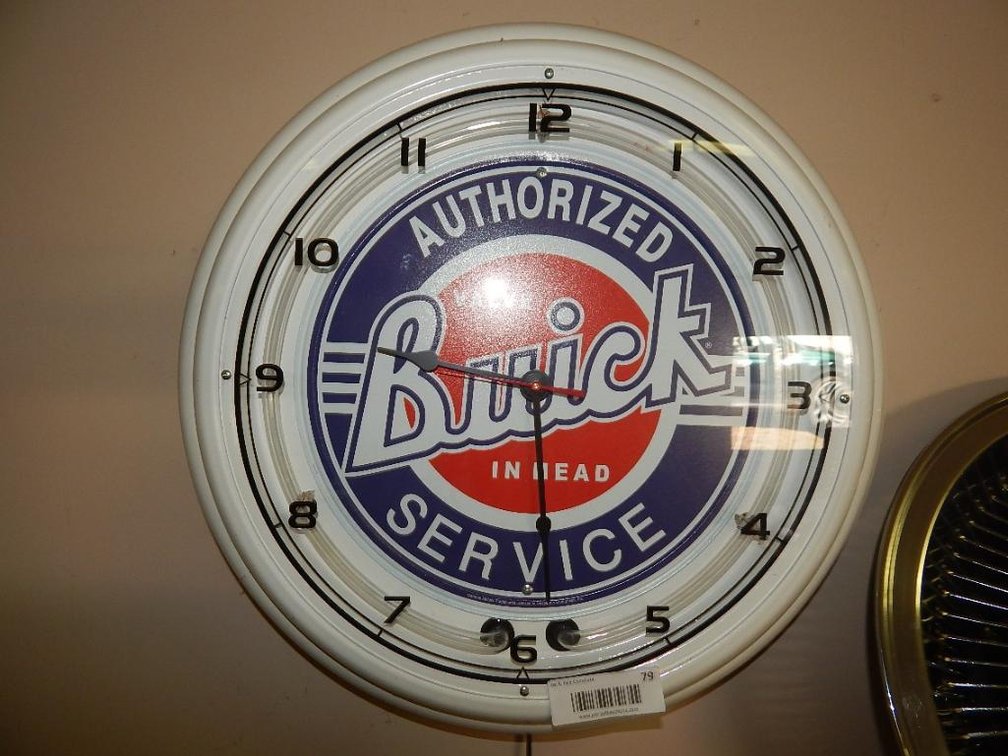 Neon lighted Buick clock & 90 year plaque/clock