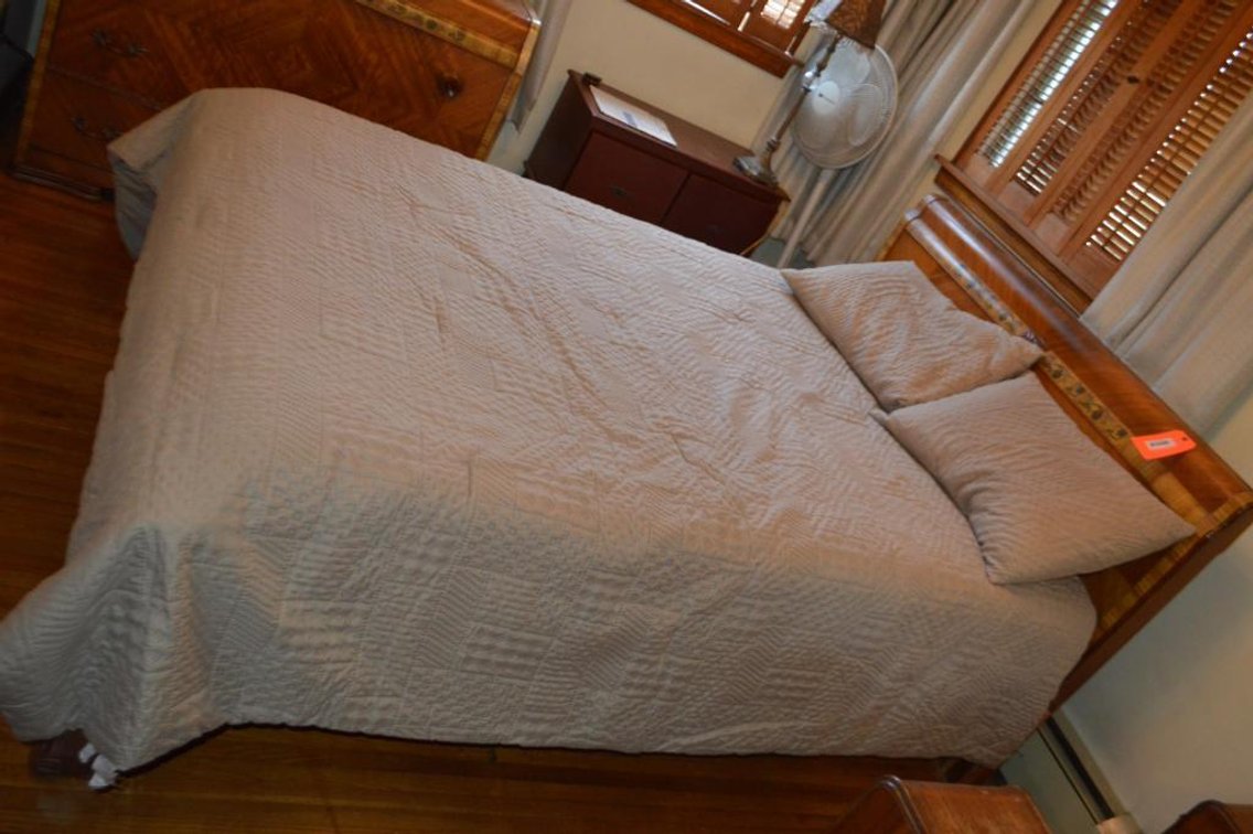 Waterfall bedroom suite w/ full size bed, dresser w/ mirror & vanity w/ chair