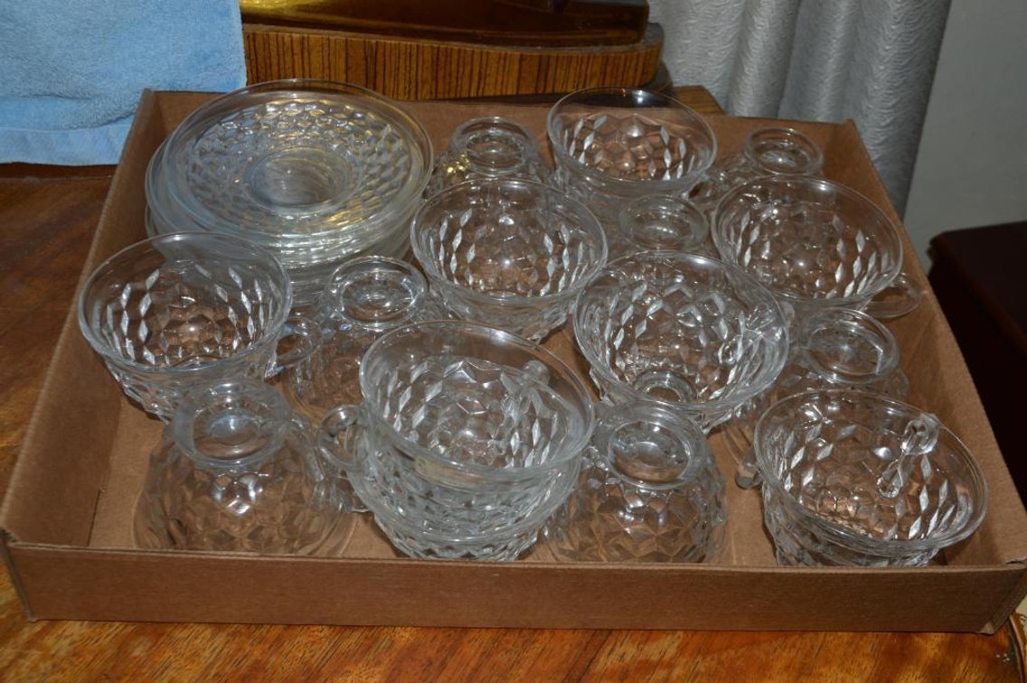 Fostoria glassware, teacups, plates