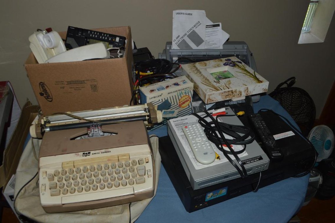 DVD player, VHS player, typewriters