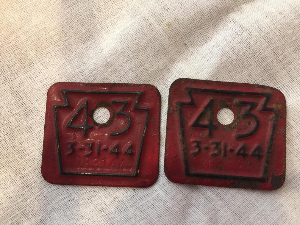Pair early 1944 PA hunting license plates