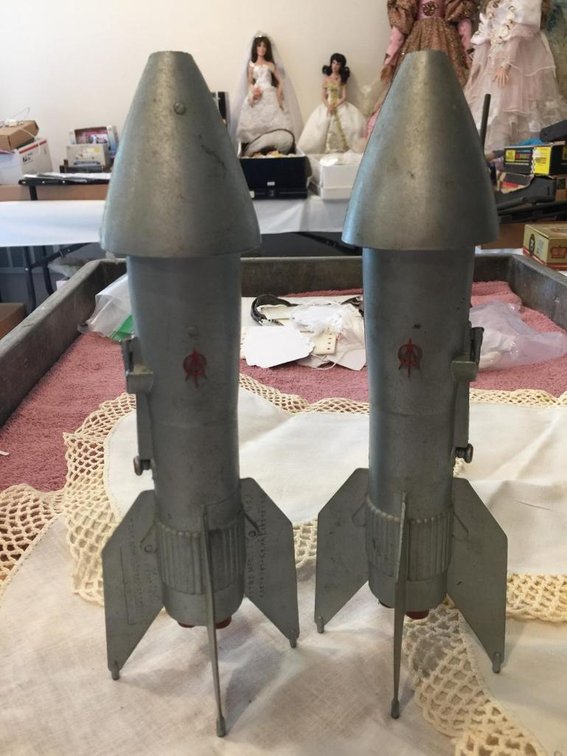 Pair Astro Manufacturing metal rocket ship banks