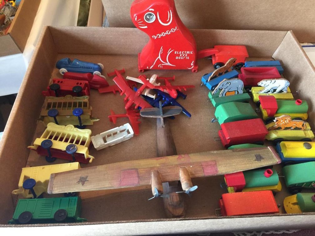 Lot of vintage plastic and wood toys