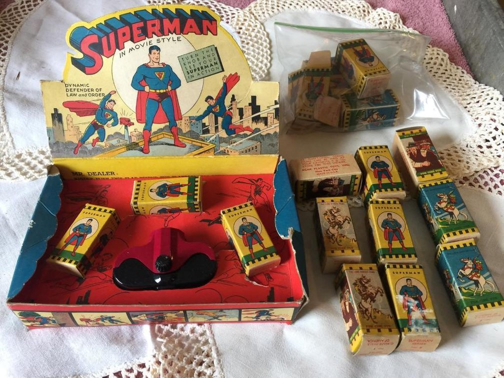 Vintage rare ACME Superman miniature  movie set in original box with extra films & some empty boxes