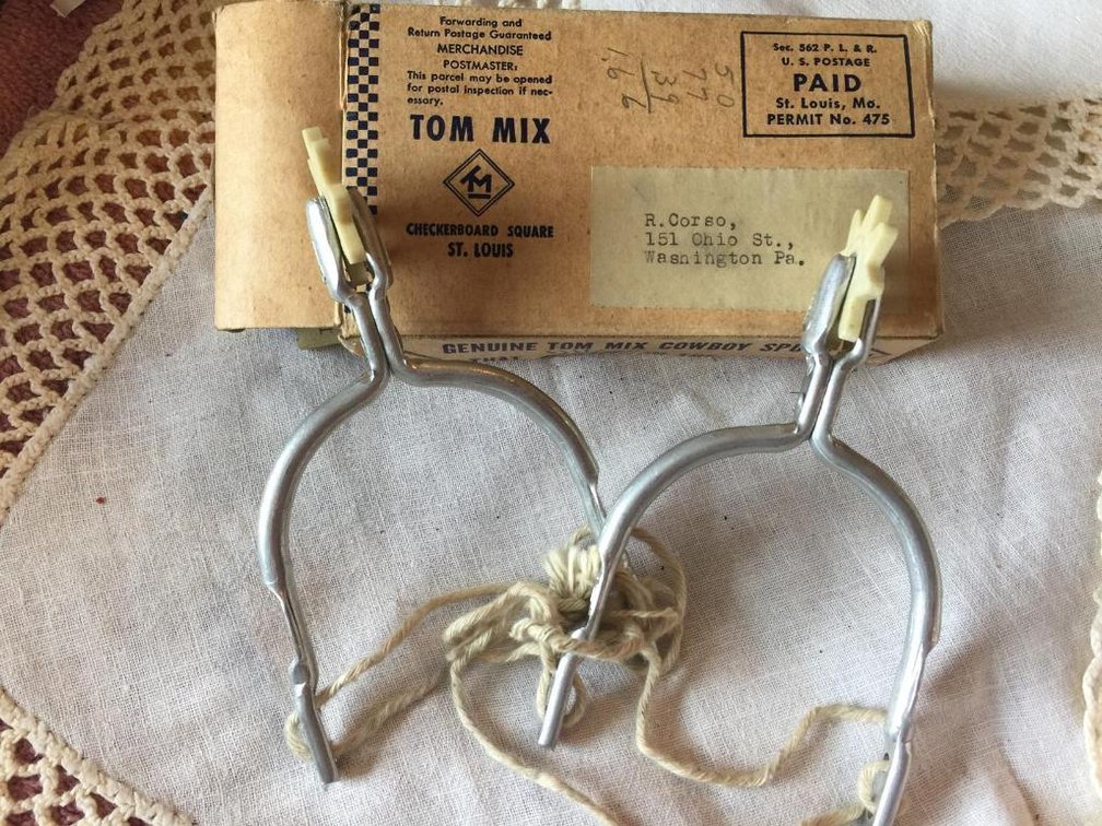 1949 TOM MIX Spurs, Ralston Cereal mail in premium with original mailing box