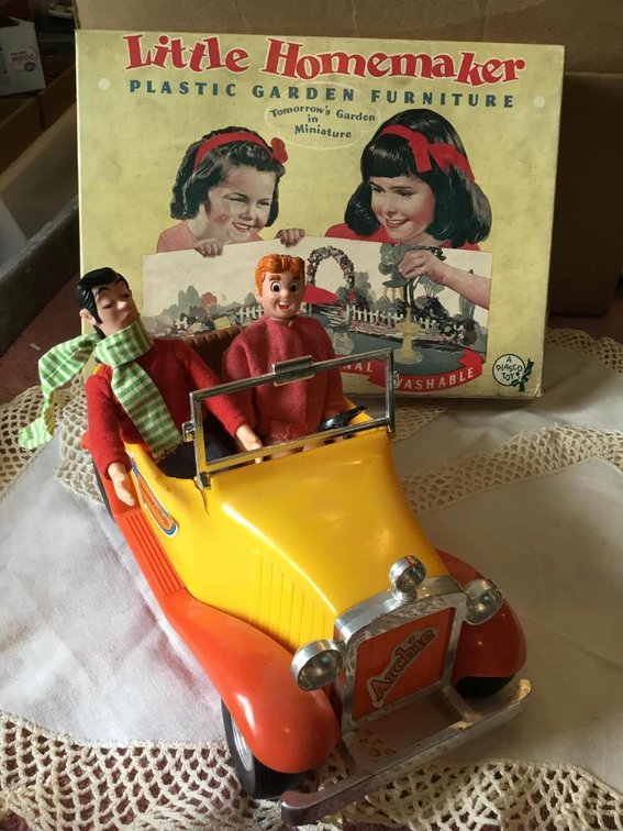 Vintage 1960's MARX Archie and Jughead with car and Little Homemaker plastic furniture in box
