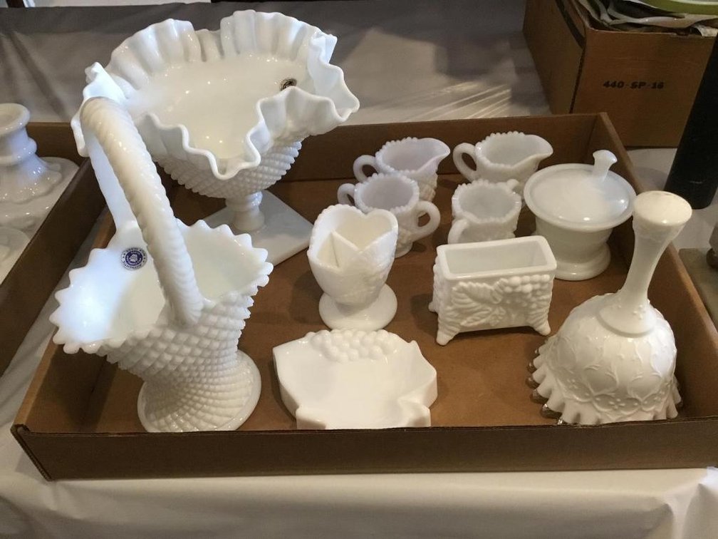 Lot of vintage milk glass, some with Westmoreland stickers