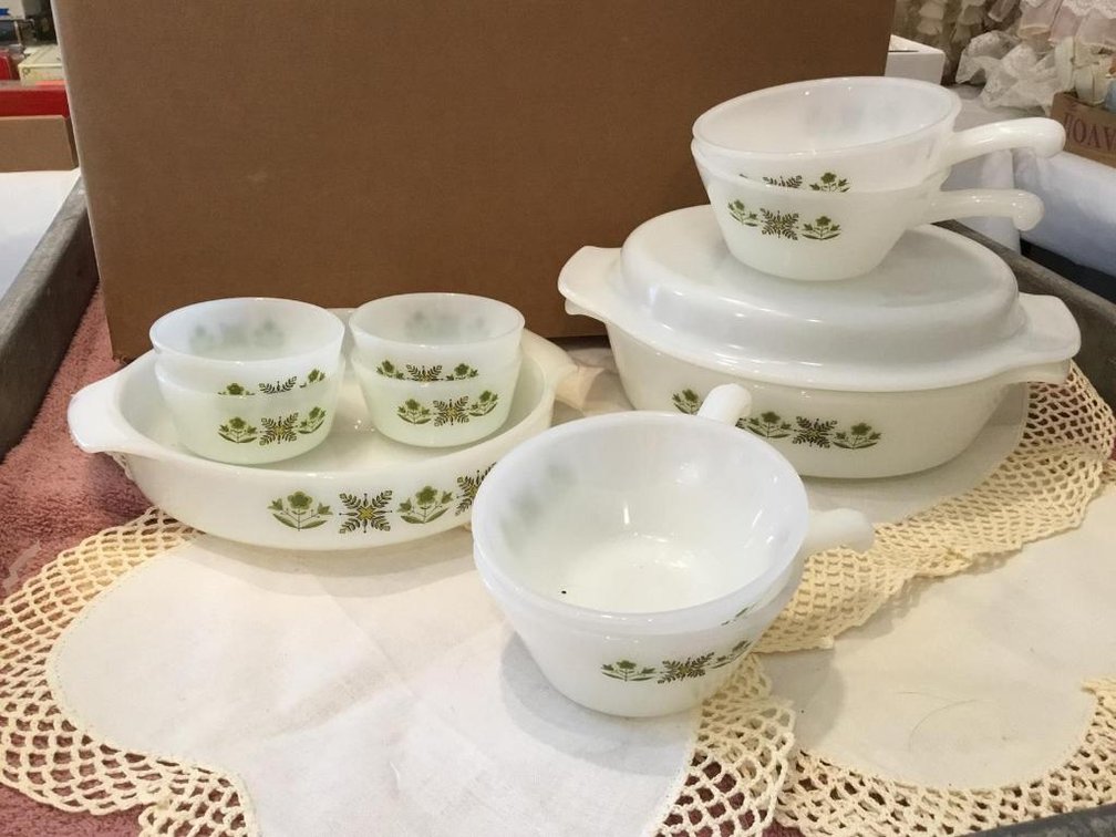 Vintage Fire King  "Green Meadow"  eleven pieces