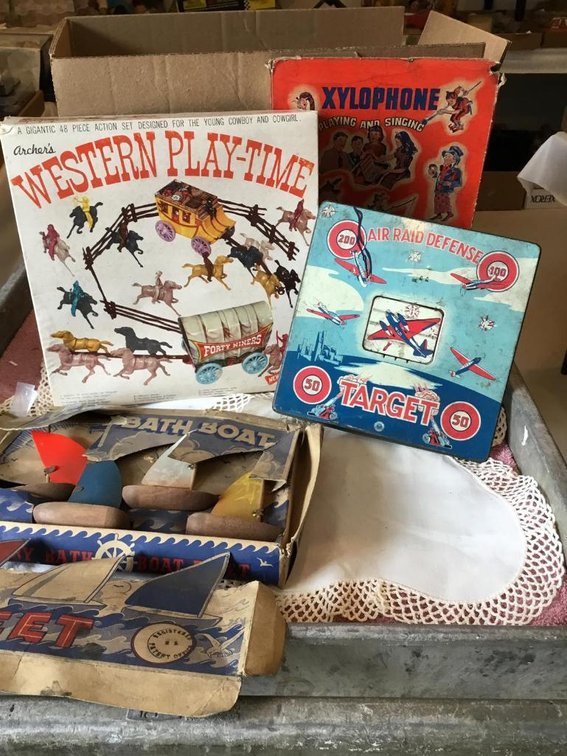 Vintage Western Playset, Wood Bath Boats, Xylophone, etc.