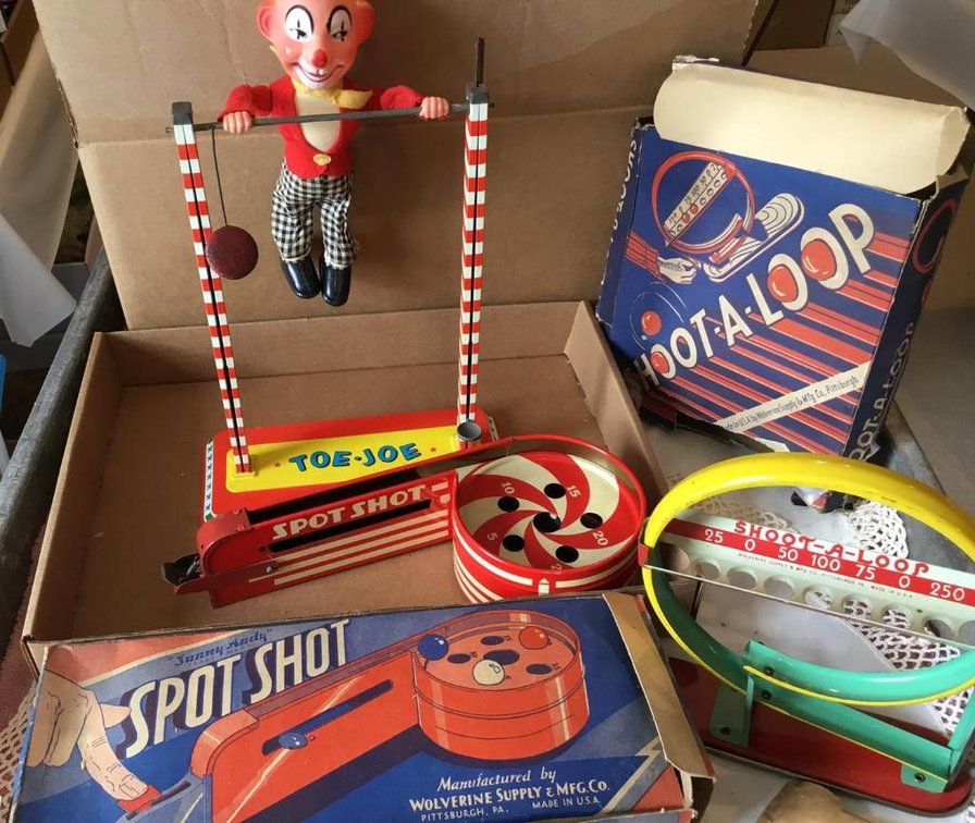 Vintage Wolverine toys: Shoot a Loop, Spot Shot, Toe Joe