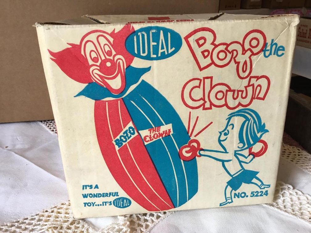 Vintage Ideal Bozo the Clown blow up punching bag in original box