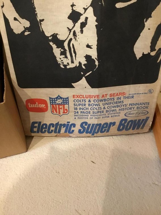 Lot: Tudor Super Bowl football game Colts and Cowboys, metal two child desk, etc.