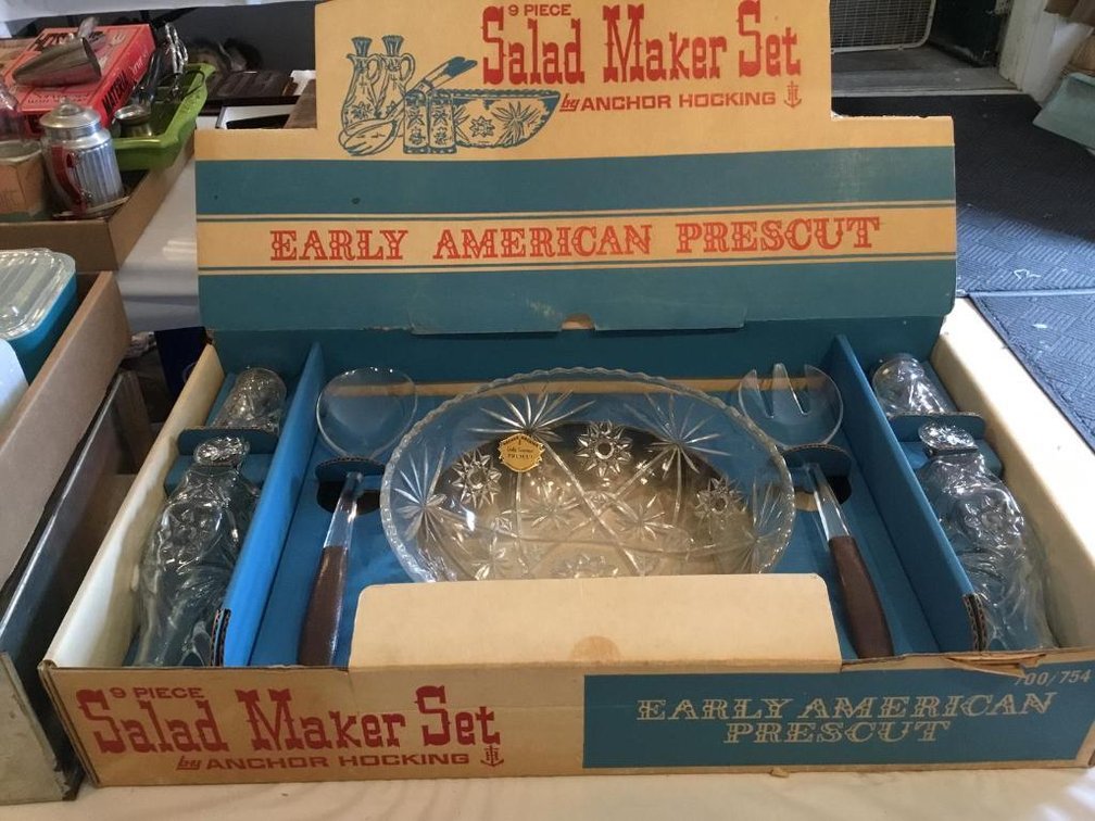 Anchor Hocking "Early American Presscut" Salad maker set, NEW in original box