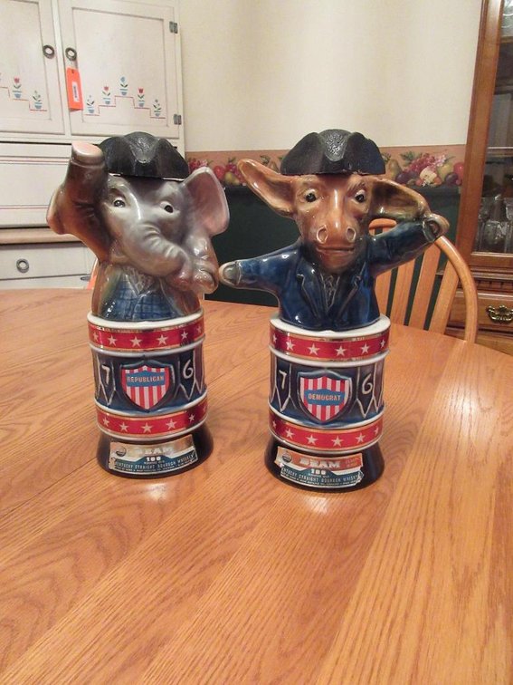 Republican & Democrat whiskey bottles