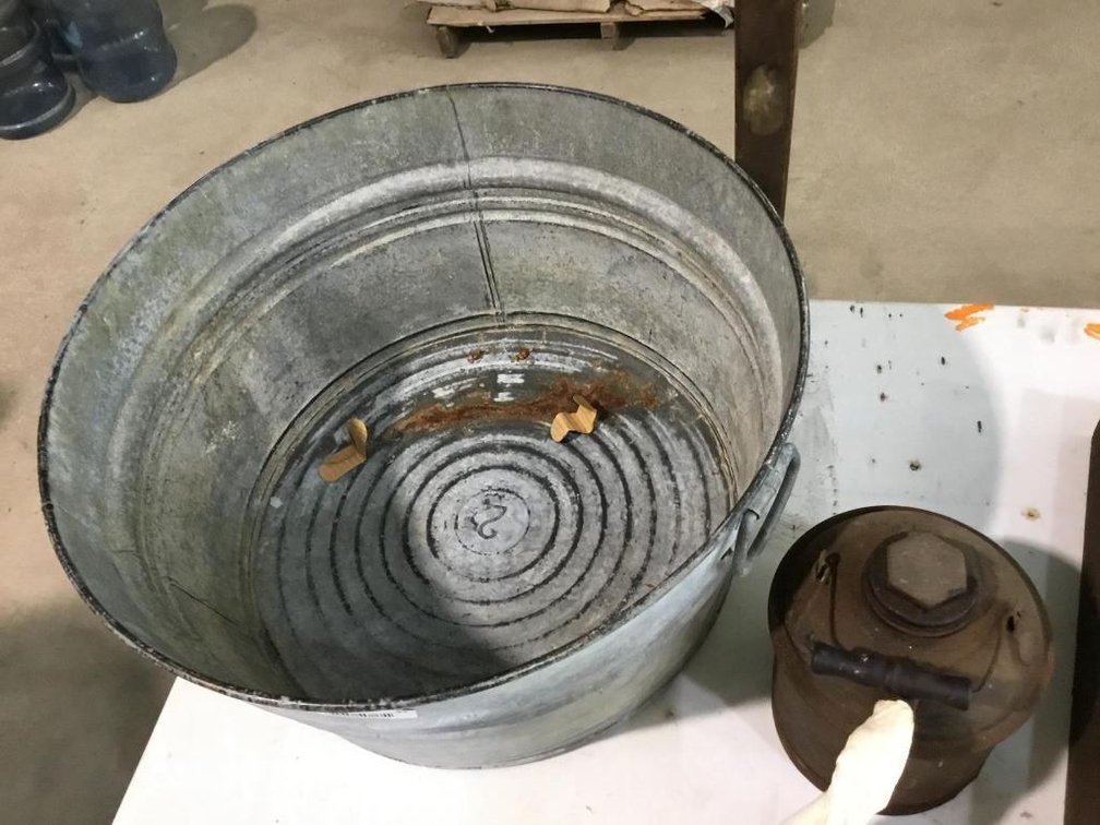 Galvanized tub, Eagle coal car, drill bits, etc.