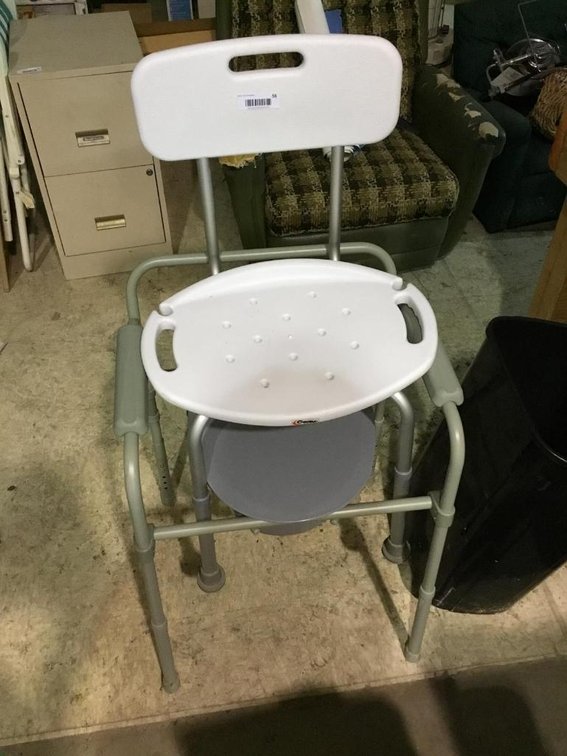 Shower chair, potty chair and garbage can