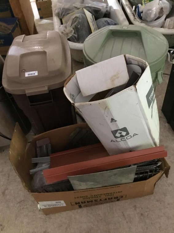 Plastic garbage cans, aluminum flashing, siding, etc.