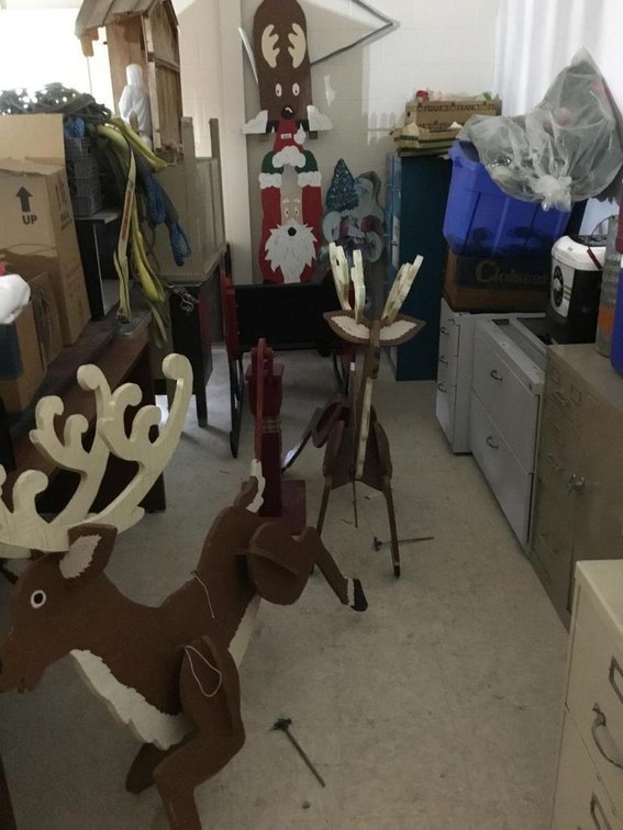 Christmas decorations with wooden Santa and sleigh