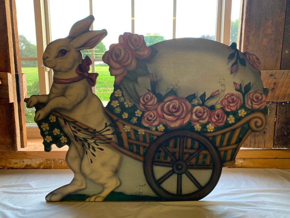 Painted and signed rabbit decoration