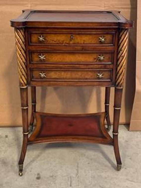Burr walnut Lillian August side table on casters w/key