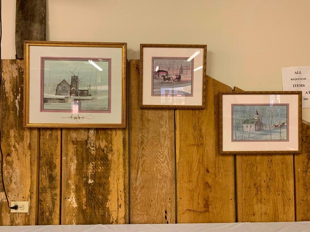 Group of 3 framed prints signed and numbered from Appalachian Gallery signed by Bethany M.  Titles: The Church at Bethany, Morning Outing and Eylers Valley Chapel
