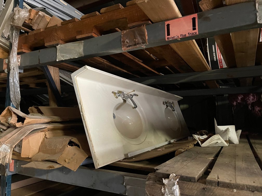 Shelf with sink and building materials
