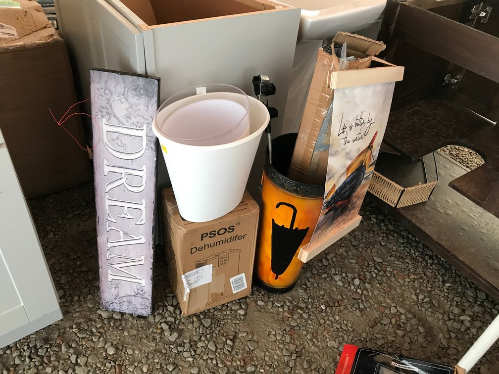 Umbrella holder, dehumidifier, trash cans