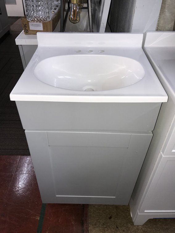Gray and white vanity