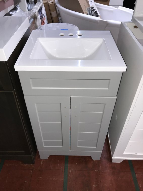 Gray and white vanity