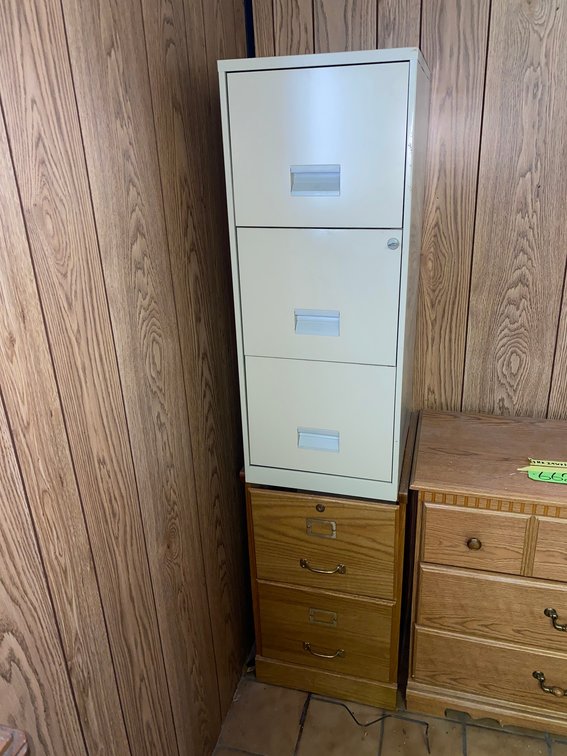 3-Drawer metal filing cabinet and 2-drawer wooden filing cabinet