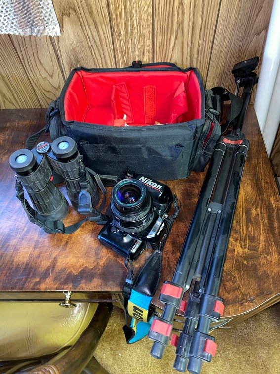 Nikon 35mm camera N5005 w/ case, 10x50 field glasses