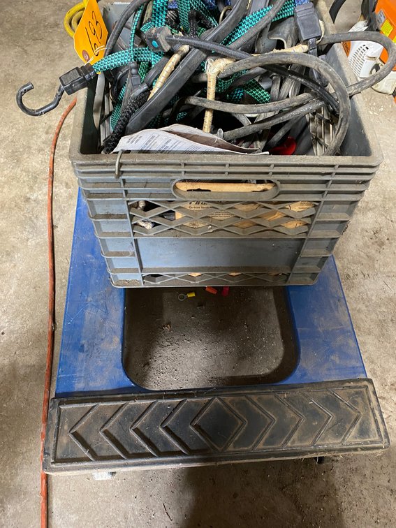 4-Wheel dolly, crate w/ bungees and some chain