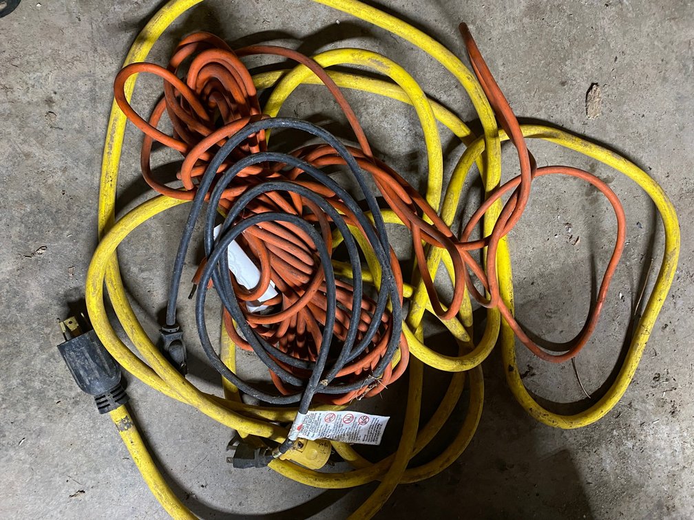 Extension cords; one is heavy duty