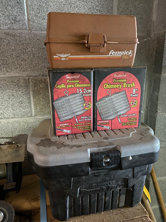 2 Chimney cleaner brushes and a cooler