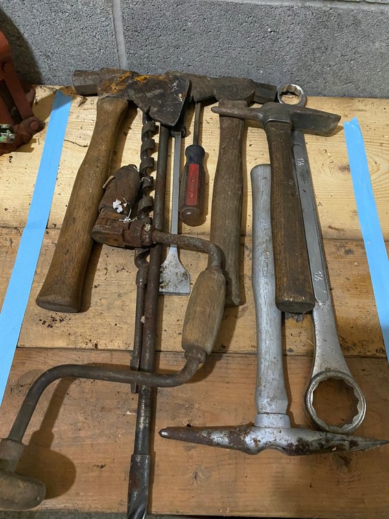Hammers, brace and bit w/ other misc. tools