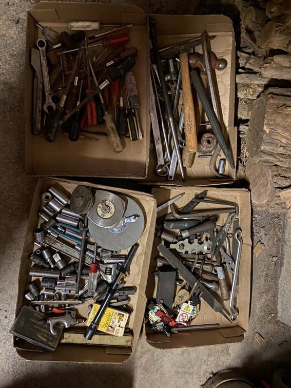 4 Flats of assorted tools:  Wrenches, screwdriver, sockets