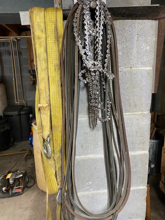 Riding mower belts, chainsaw blades and tow strap