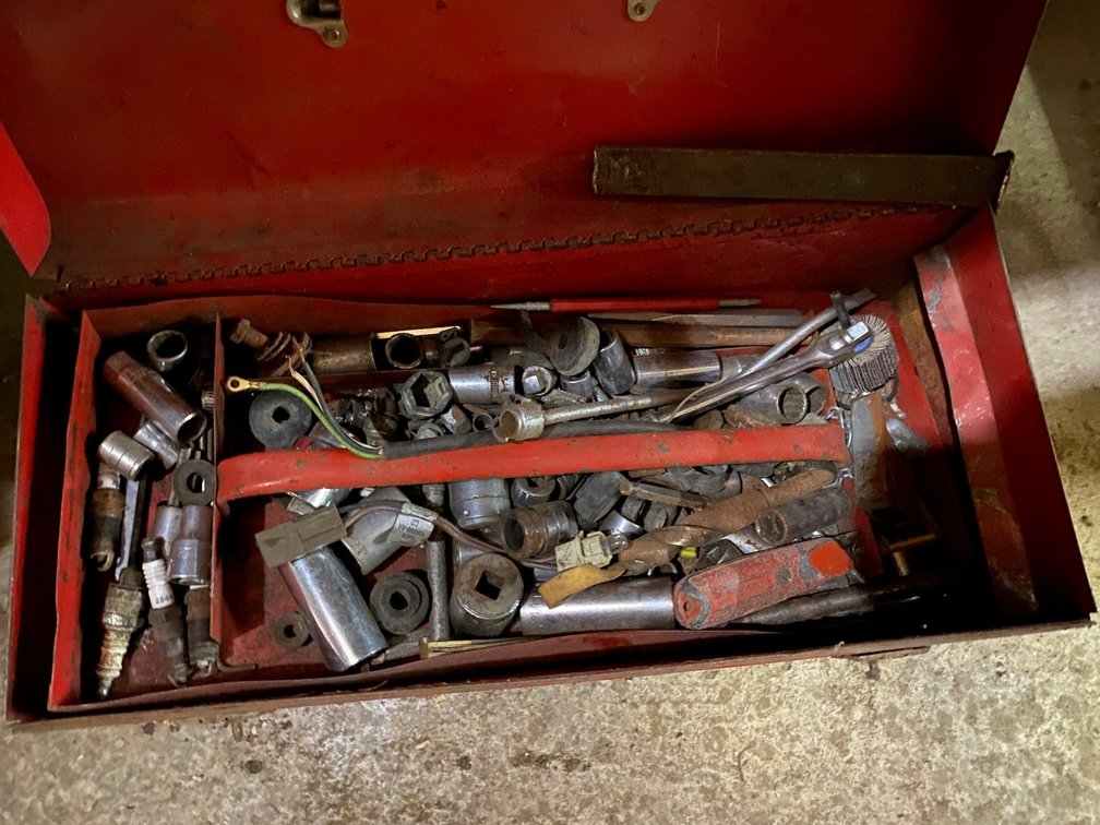 Tool box w/ some tools, mostly hardware