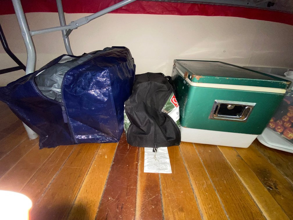 Vintage Coleman cooler and 8-person screen tent