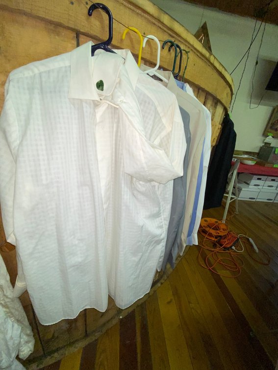 Men's shirts size 16.5, 16, 17.5; white shirt has cuff links
