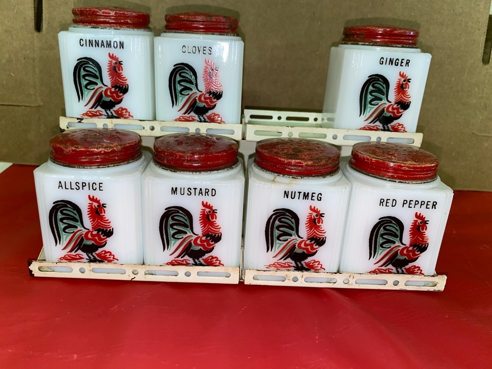 Vintage spice rack w/ spice containers