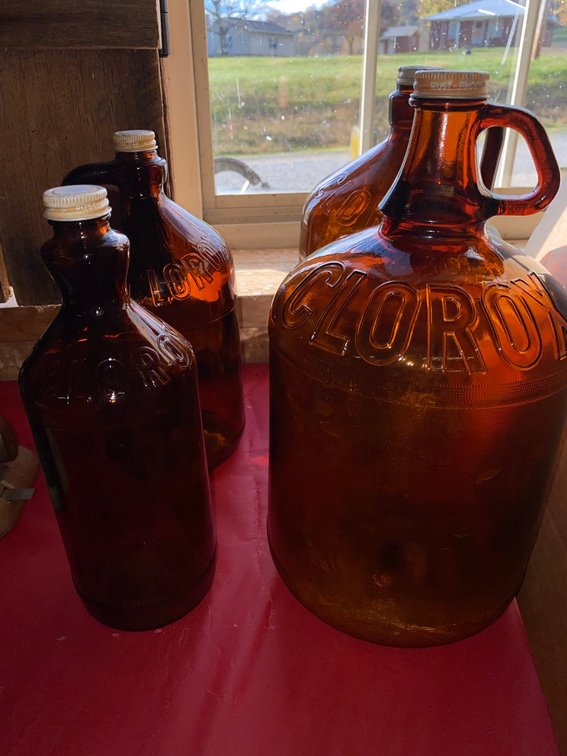 Gallon, half-gallon and quart Clorox bottles