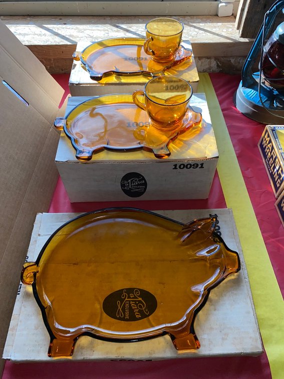 Indiana Glass amber pink and glass luncheon sets and serving platter