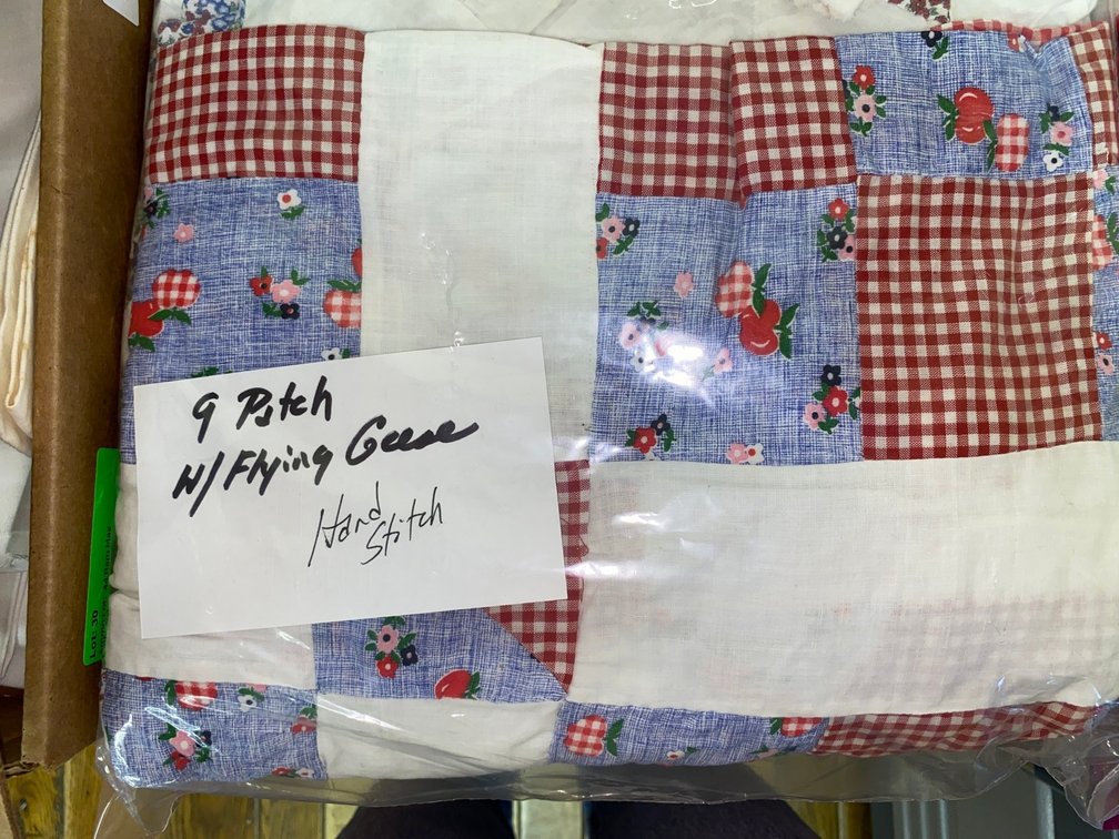 9 Patch handstitched quilt, bowtie handstitched quilt (unfinished)