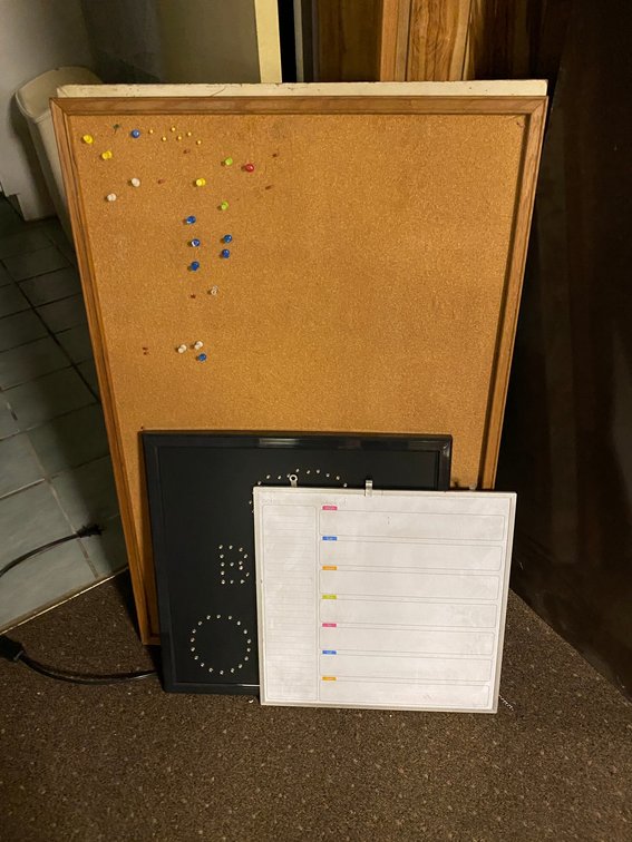 Cork boards and lighted sign