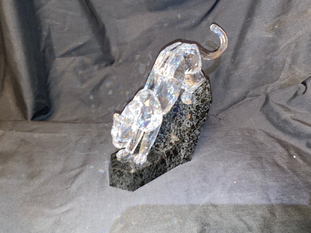 Swarovski crystal faceted cat on marble base