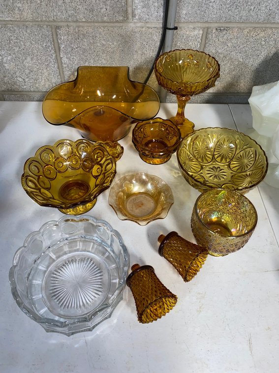 Amber glass serving bowls